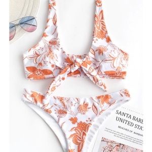 BNWT Orange Floral Print Tie Front Bikini